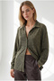 Women's Khaki Mottled Thick Velvet Shirt GML-19001465 - 3