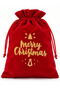 New Year's Gift Pouch, Set of 2, Red Velvet-Look, with "Gold" Lettering, Ruched Closure, 20x25 cm - 4