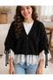 WOMEN'S PREMIUM LACE Ruched Detail Sleeve Knit Cardigan - 3
