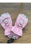 Light Pink Children's Ski and Snow Gloves with Cat Design, Ages 4–7