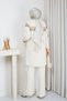Women's Ecru Knit Modest Tunic with Cold-Spun Thread, Glittery Trim, Crew Neck, and Slit - 6