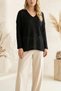 Glittery V-Neck Long-Sleeve Loose-Fit Basic Knit Sweater - 5
