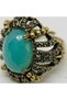 Bronze Women's Ring, Authentic Copper Jewelry, Zircon and Turquoise Stone Inlay, Victorian Style, Adjustable, Vintage - 7