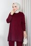 Women's Burgundy Cold-Spun Yarn Skirt with Glittery Ombré Crew Neck and Slit Knit Modest Tunic