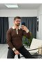 Men’s Polo Collar Half-Zip Corded Fabric Sweater - 3