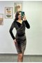 Double-Breasted Dress with Draped Sides Made of Velvet Fabric - 2