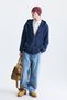 Textured Hooded Sweatshirt with Zipper - 2