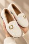 Women's Belt Detail, Lambswool, Soft Sole, Indoor and Outdoor Ballet Flats - 7