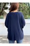 Italian Round-Neck Textured Basketweave Knit, Navy Blue - 3