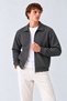 Men's Zippered Polo Collar Charcoal Grey Cardigan