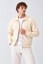Men's Beige Cardigan with a Polo Collar and Zipper
