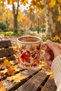 Set of 2 Porcelain Turkish Coffee Cups, with an Autumn Pattern Featuring Plane Tree Leaves, Includes Saucers, 90 cc - 3