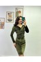 Double-Breasted Dress with Draped Sides Made of Velvet Fabric - 2
