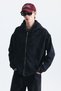 Textured Hooded Sweatshirt with Zipper