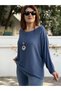 Italian Round-Neck Basket-Weave Knit, Indigo Blue - 3