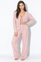 Soft-Textured Corded Fabric Ribbed Knit Cardigan and Pajama Set with Knitted Buttons - 2