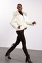 Ecru-Colored Fur-Trimmed Ruched Puffer Coat 100000 - 3