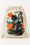 Unisex Cream Linen-String Backpack with Samurai Cat Print, 40x50 cm - 3
