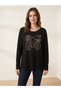 Women's Italian Blouse with Stone Embellishments and Bicycle Print Oversized Loose-Fit Textured Knit Blouse Tunic