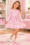 Girls' Pink Dress with Floral Print and Bow Detail – Stylish Long-Sleeved Casual Dress