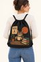 Coffee Time Black Canvas Backpack with Cat Print and Drawstrings, Unisex, 40x50 cm - 2