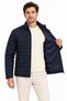 Men's stand collar water repellent puffer quilted three-pocket jacket - navy blue - 6