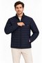 Men's stand collar water repellent puffer quilted three-pocket jacket - navy blue - 3