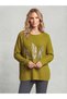 Women's Italian Blouse with Feather Print and Embellished with Stones, Oversized, Loose-Fit, Textured Knit Blouse Tunic - 2