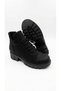 Women's Black Short-Heeled Smart-Lace-Up Zip-Up Combat Boots - 6