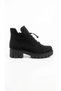 Women's Black Short-Heeled Smart-Lace-Up Zip-Up Combat Boots - 7