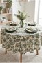 Green French-Patterned Stain Resistant, Waterproof Fabric Round Tablecloth for Kitchen, Living Room, Balcony, and Garden; Table Setting; Authentic, Decorative, and Stylish Decor - 4