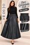 Women's Standard Size Leather-Look Pleated Long Skirt with Elastic Waistband - 2