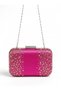 Fuchsia Satin Crystal-Embellished Pearl-Handled Chain Strap Women's Evening Clutch Bag for Weddings and Engagements - 7