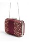 Burgundy Satin, embellished with stones, beaded, strappy, with a chain strap for women's evening clutches for weddings and engagements - 6