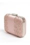 Powder Pink Satin Crystal-Embellished Silver-Framed Chain Strap Women's Evening Bag for Weddings and Engagements
