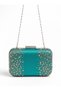 Green Satin Clutch Bag Embellished with Stones for Women's Evening Wear for Weddings and Engagement Parties - 4