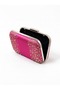 Fuchsia Pink Satin Crystal-Embellished Silver-Framed Chain Strap Women's Evening Clutch for Weddings and Engagements - 3