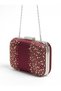 Burgundy Satin Crystal-Embellished Silver-Framed Chain Strap Women's Evening Clutch for Weddings, Engagements, and Graduations - 4