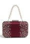 Burgundy Satin Evening Clutch with Crystal Accents, Silver Frame, and Strappy Pearl Handle for Women—Perfect for Weddings, Engagements, and Graduations - 4