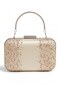 Ecru Satin Clutch Bag with Crystal Embellishments and Metal Chain Strap for Weddings and Engagements - 3