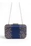 Navy Blue Satin Clutch Bag with Pearl Handle and Stone-Embellished Stones - 7