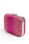 Fuchsia Satin Clutch Bag with Metal Strappy Chain Strap for Weddings and Engagement Parties - 2