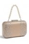 Black and Nude Satin Evening Clutch with Crystal Accents, Silver Frame, and Strappy Pearl Handle for Women—Perfect for Weddings, Engagements, and Graduations - 3