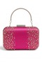 Fuchsia Pink Satin Crystal-Embellished Silver-Framed Metal-Handled Women's Evening Bag for Weddings, Engagements, and Graduations - 4