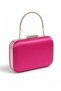 Fuchsia Satin Clutch Bag with Metal Strappy Chain Strap for Weddings and Engagement Parties - 3