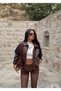 Coffee-Colored Retro-Striped Leather Jacket - 2