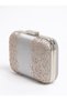 Silver Satin Crystal-Embellished Pearl-Strappy Chain Strap Women's Evening Clutch Bag for Weddings and Engagements