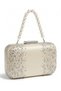 Ecru Satin, Embellished with Stones, Pearl-Handled Chain Strap, Women's Evening Clutch Bag for Weddings and Engagements - 4