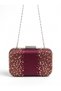 Burgundy Satin Crystal-Embellished Silver-Framed Chain Strap Women's Evening Clutch for Weddings, Engagements, and Graduations - 5