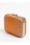 Orange Satin Clutch Bag with Crystal Stones and Pearl Handle for Weddings and Engagements